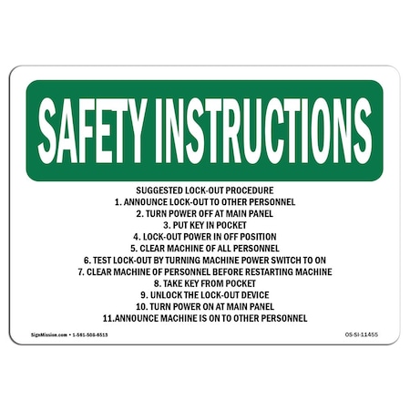 Signmission OSHA Sign, Suggested Lock-Out Procedure 1. Announce, 10in X 7in Decal, 7" W, 10" L, Landscape OS-SI-D-710-L-11455